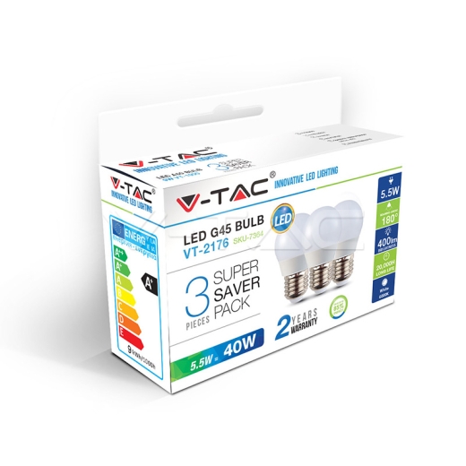 LED Bulb 5.5W E27 G45 White 3pcs/Pack LED Bulb 5.5W E27 G45 White 3pcs/Pack