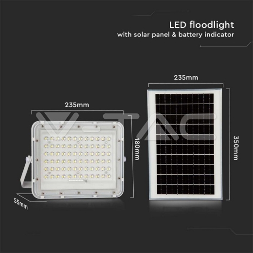15W LED Solar Floodlight 4000K Replaceable Battery 3m Wire White Body - 12