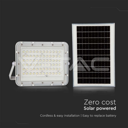 15W LED Solar Floodlight 4000K Replaceable Battery 3m Wire White Body - 6