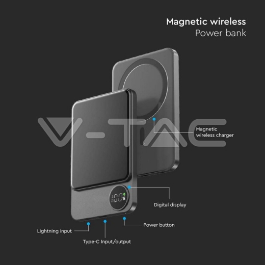 Batería externa magnética inalámbrica de 5000 mAh y 9 mm gris - 5