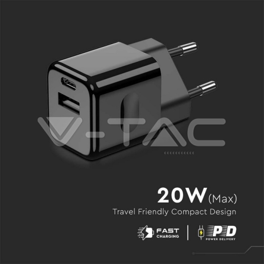 Cargador rápido de 20W de doble puerto 1PD + 1 QC negro - 6