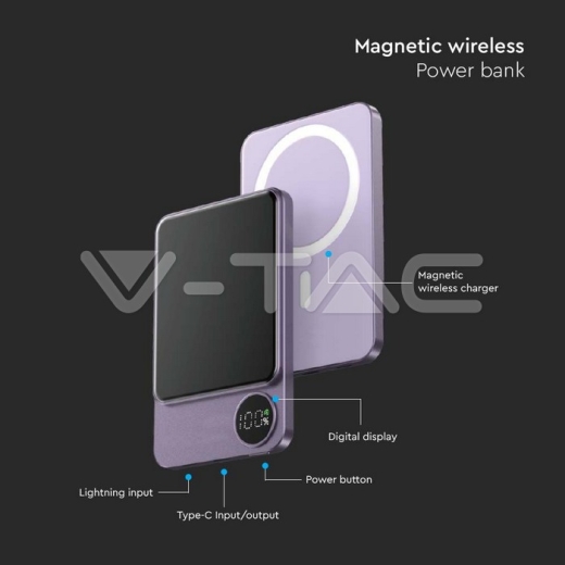 Batería externa magnética inalámbrica de 5000 mAh y 9 mm Púrpura - 5