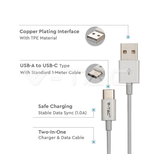 Cable USB 1m. Tipo C Blanco Silver Series - 2